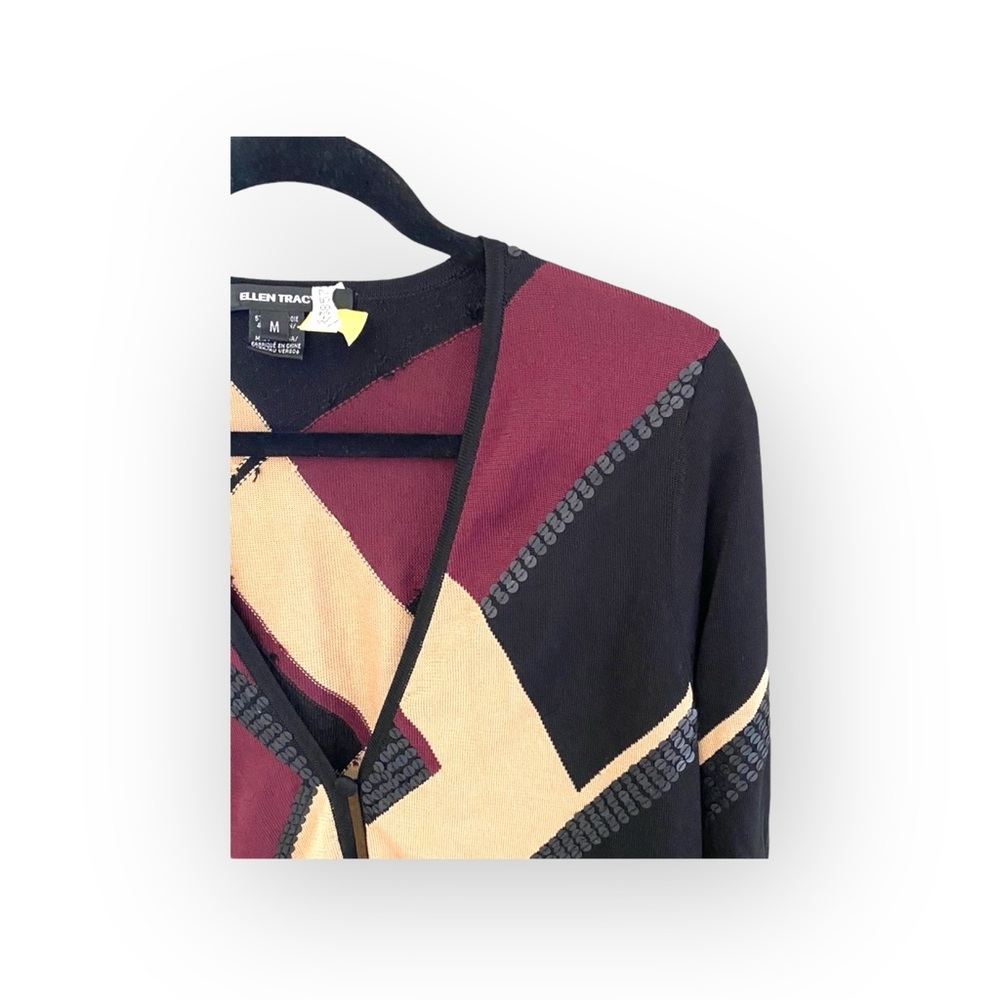 Y2K Vibes: Ellen Tracy ❁ Sequin Trim Silk Knit Print Cardigan Sweater ❁ Medium - Picture 10 of 16